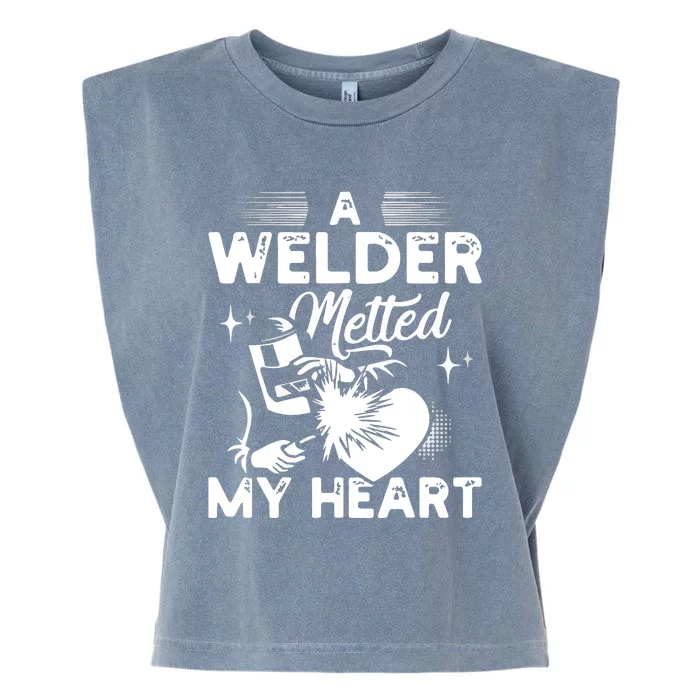 A Welder Melted My Heart Funny Gift For Wife Girlfriend Garment-Dyed Women's Muscle Tee