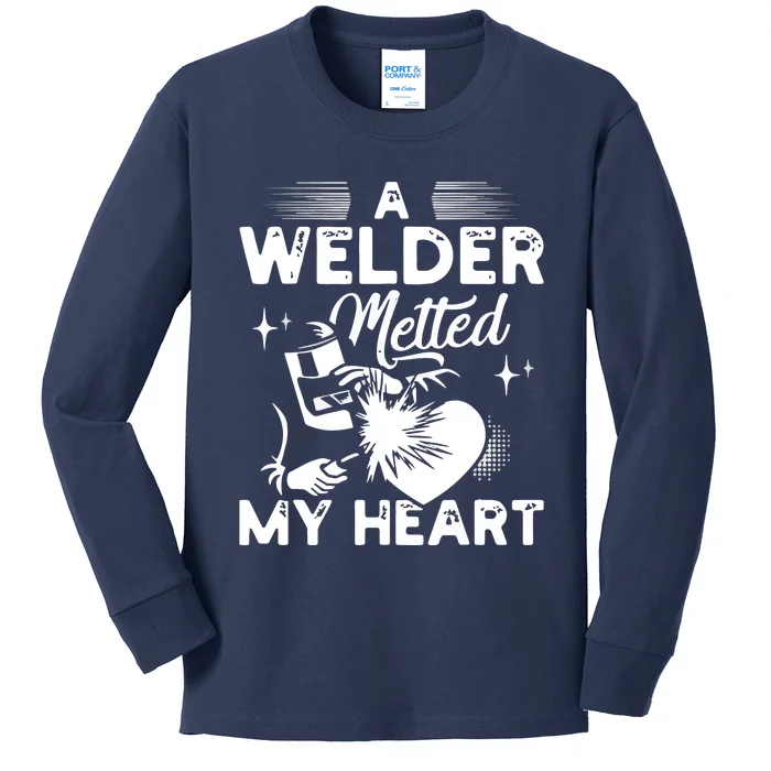 A Welder Melted My Heart Funny Gift For Wife Girlfriend Kids Long Sleeve Shirt