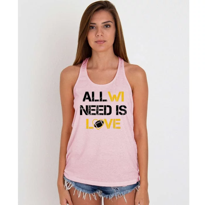 All Wi Need Is Love Green Bay Women's Knotted Racerback Tank