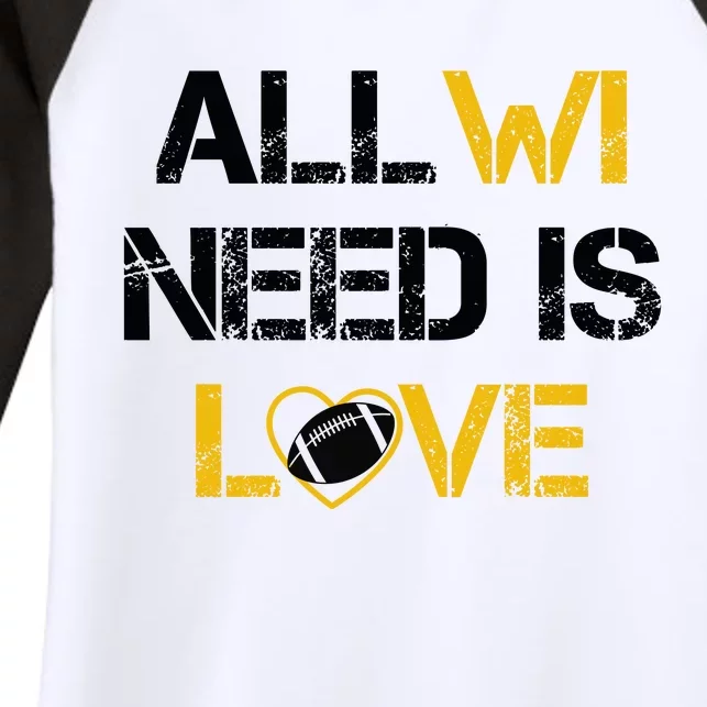 All Wi Need Is Love Green Bay Women's Tri-Blend 3/4-Sleeve Raglan Shirt