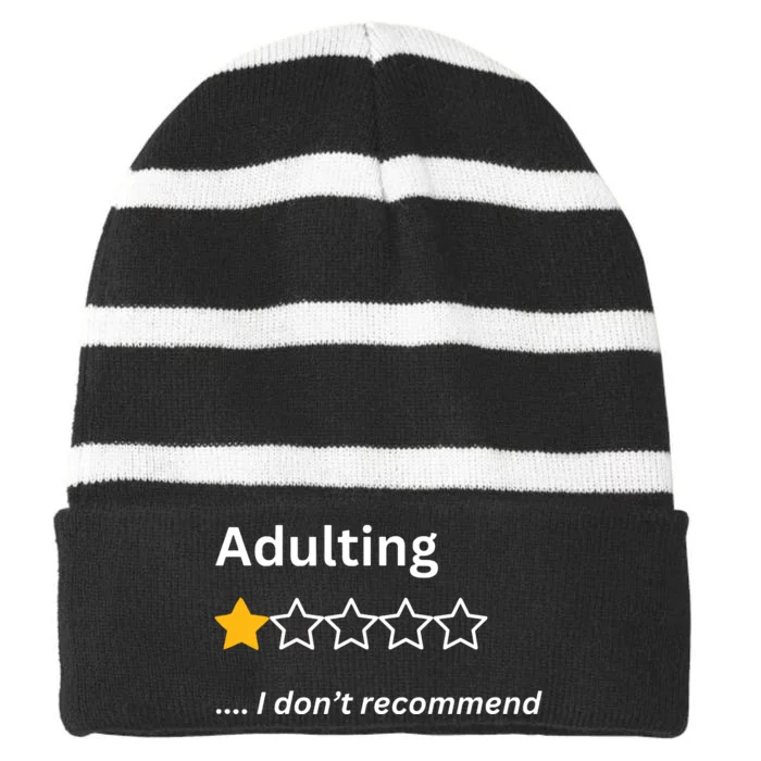 Adulting Would Not Recommend Funny One Star Striped Beanie with Solid Band