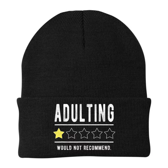 Adulting Would Not Recommend Funny Sayings One Star Adulting Knit Cap Winter Beanie