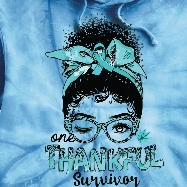 Afro Women Ovarian Cancer Awareness One Thankful Survivor Tie Dye Hoodie