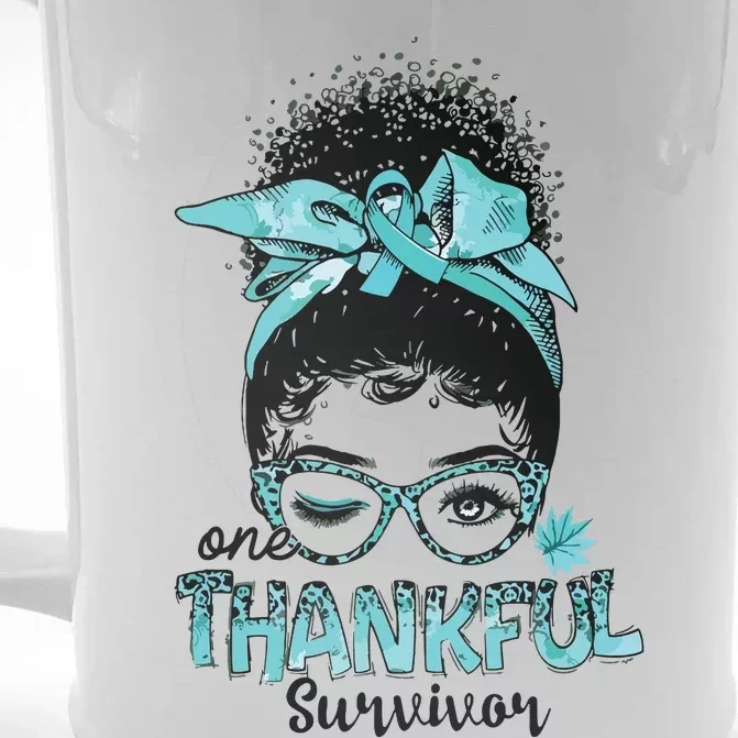 Afro Women Ovarian Cancer Awareness One Thankful Survivor Front & Back Beer Stein