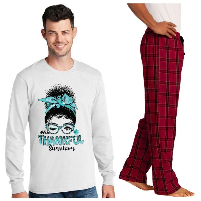 Afro Women Ovarian Cancer Awareness One Thankful Survivor Long Sleeve Pajama Set