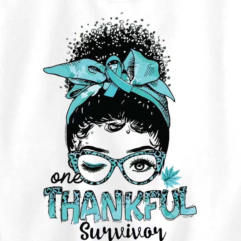 Afro Women Ovarian Cancer Awareness One Thankful Survivor Kids Sweatshirt