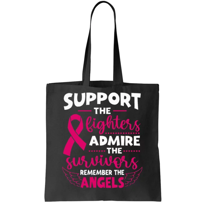 Angel Wing Pink Support The Fighters Breast Cancer Awareness Tote Bag