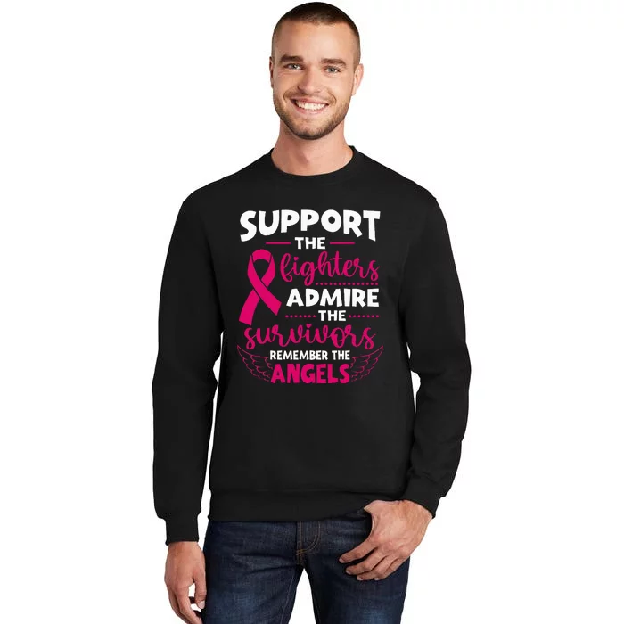 Angel Wing Pink Support The Fighters Breast Cancer Awareness Tall Sweatshirt