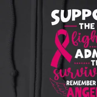 Angel Wing Pink Support The Fighters Breast Cancer Awareness Full Zip Hoodie