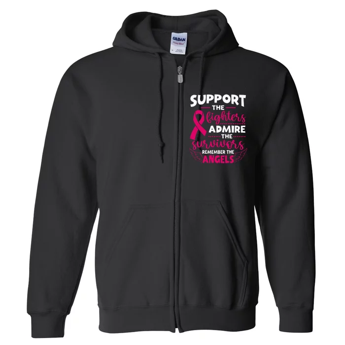 Angel Wing Pink Support The Fighters Breast Cancer Awareness Full Zip Hoodie