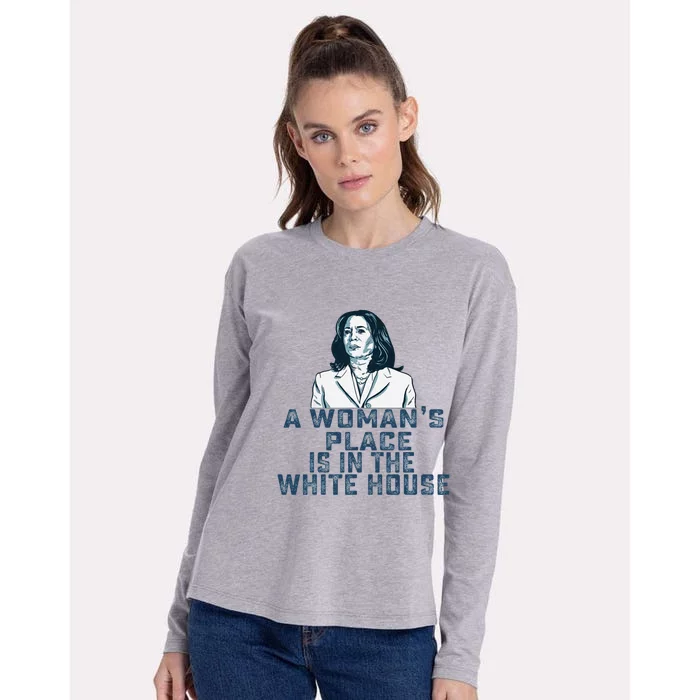 A Womans Place Is In The White House Kamala Harris Womens Cotton Relaxed Long Sleeve T-Shirt