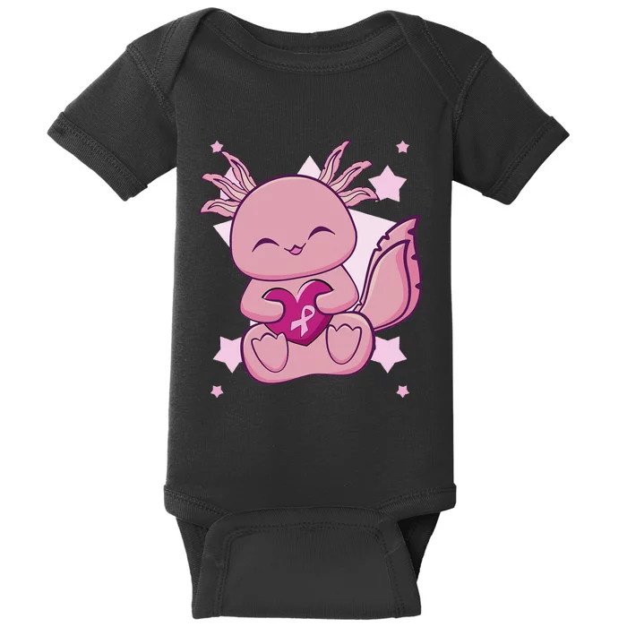 Axolotl With Pink Ribbon For Breast Cancer Awareness Baby Bodysuit