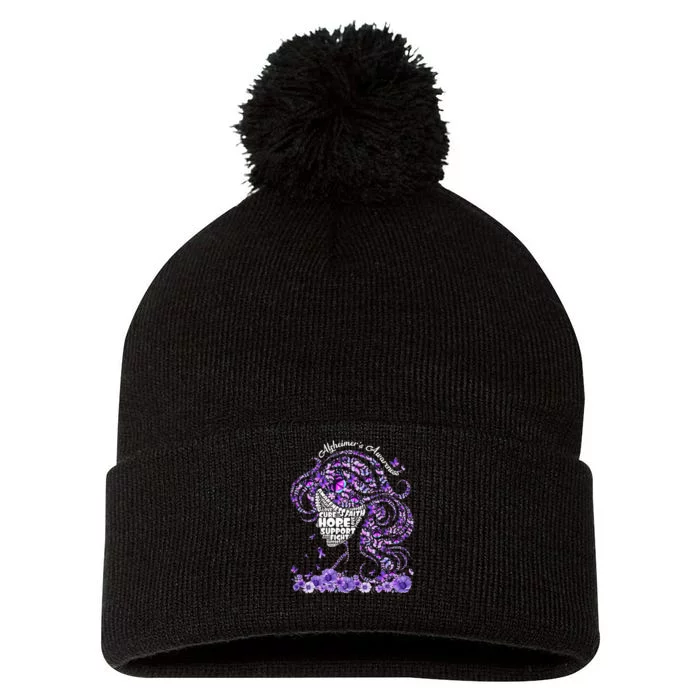 Alzheimers Wear Purple Alzheimers Awareness 2024 Pom Pom 12in Knit Beanie