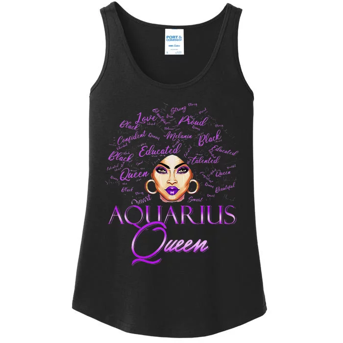 Aquarius Wo Purple Afro Queen Black Zodiac Birthday Ladies Essential Tank