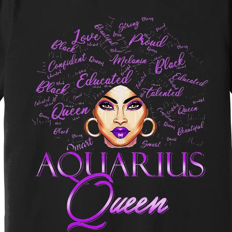 Aquarius Wo Purple Afro Queen Black Zodiac Birthday Premium T-Shirt