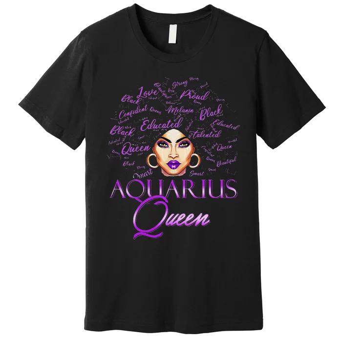 Aquarius Wo Purple Afro Queen Black Zodiac Birthday Premium T-Shirt