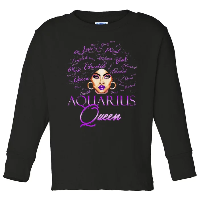 Aquarius Wo Purple Afro Queen Black Zodiac Birthday Toddler Long Sleeve Shirt