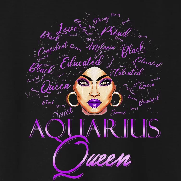 Aquarius Wo Purple Afro Queen Black Zodiac Birthday Women's Crop Top Tee