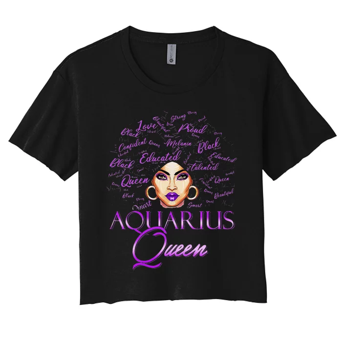 Aquarius Wo Purple Afro Queen Black Zodiac Birthday Women's Crop Top Tee