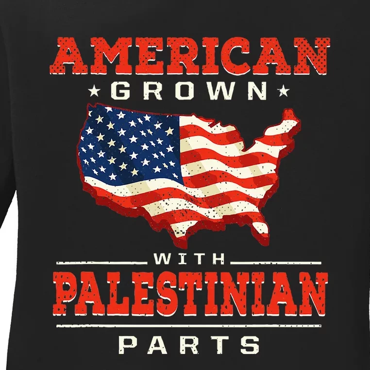 American with Palestinian Parts Patriotic Palestine Ladies Long Sleeve Shirt