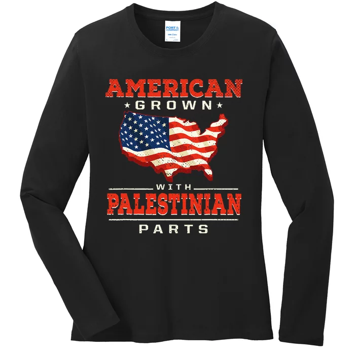 American with Palestinian Parts Patriotic Palestine Ladies Long Sleeve Shirt