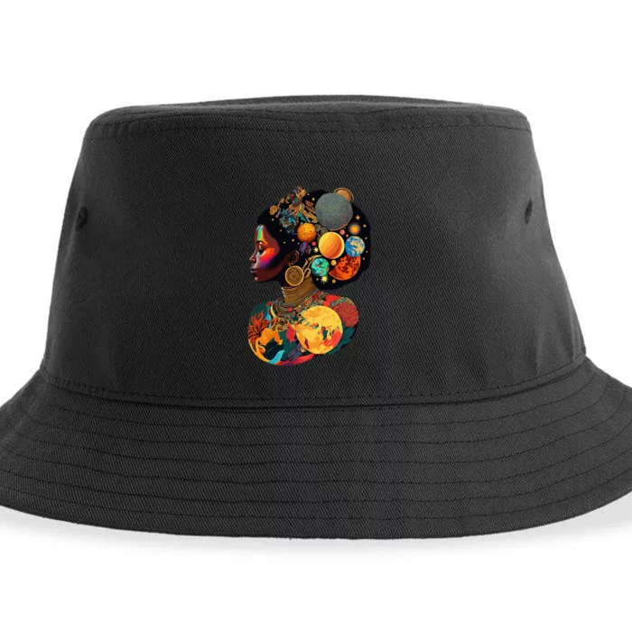 Afro Woman Portrait Galactic Beauty Pride Melanin Queen Sustainable Bucket Hat