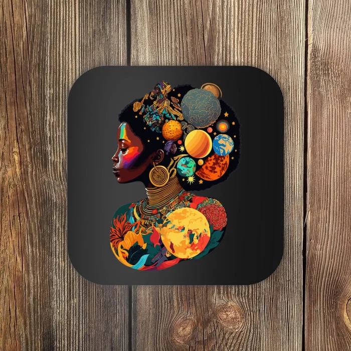 Afro Woman Portrait Galactic Beauty Pride Melanin Queen Coaster