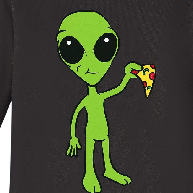 Alien With Pizza Slice Ufo Cute Alien Eating Pizza Baby Long Sleeve Bodysuit