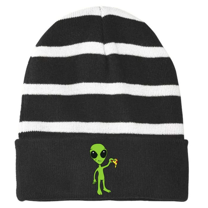 Alien With Pizza Slice Ufo Cute Alien Eating Pizza Striped Beanie with Solid Band