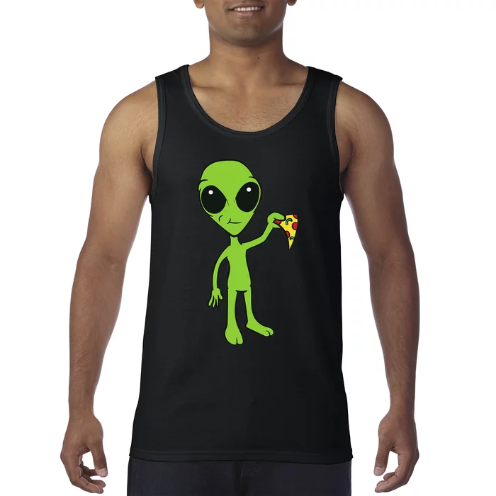 Alien With Pizza Slice Ufo Cute Alien Eating Pizza Tank Top