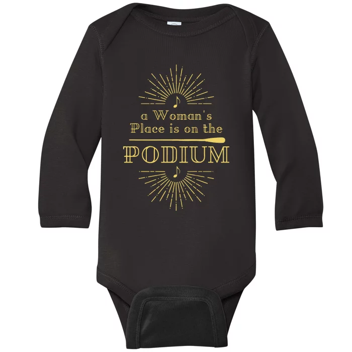 A Woman Place Is On The Podium Vintage Look Baby Long Sleeve Bodysuit