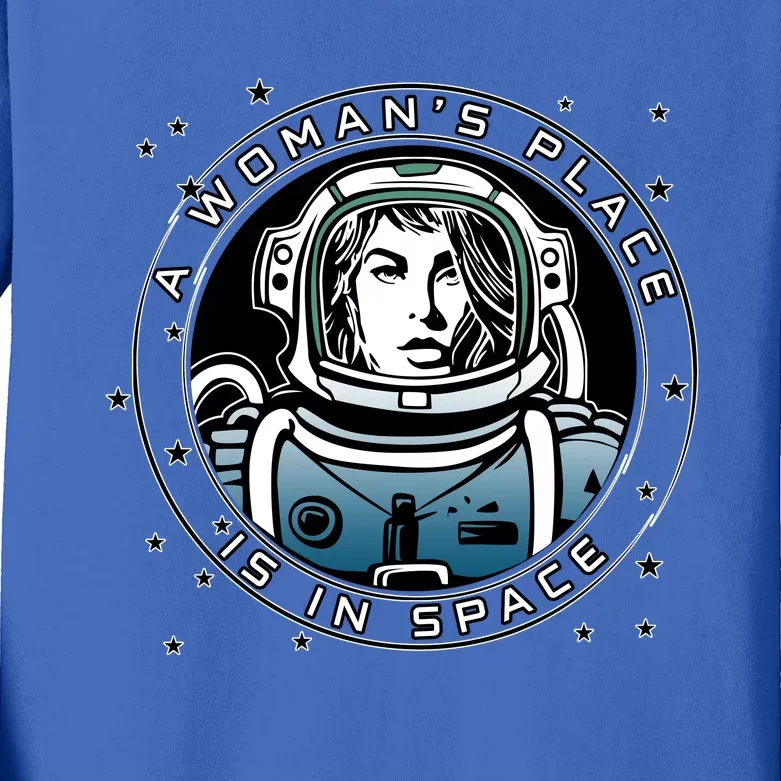 A Woman's Place Is In Space Kids Long Sleeve Shirt