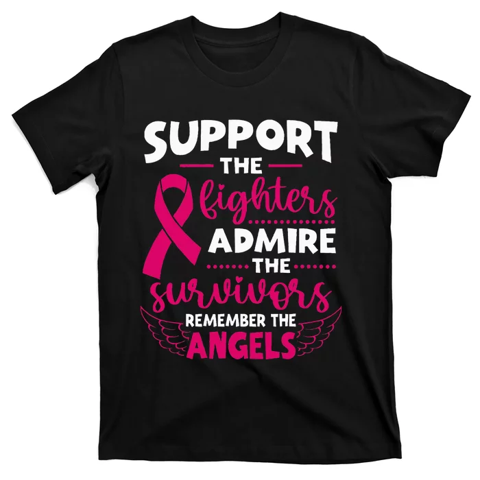 Angel Wing Support The Fighters Breast Cancer Awareness T-Shirt