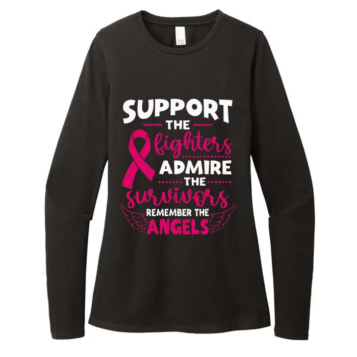 Angel Wing Support The Fighters Breast Cancer Awareness Womens CVC Long Sleeve Shirt