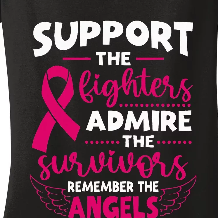 Angel Wing Support The Fighters Breast Cancer Awareness Women's V-Neck T-Shirt