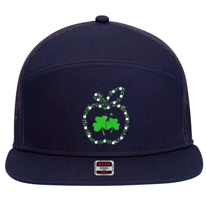 Apple With Shamrocks Teacher Happy St Patrick's Day Meaningful Gift 7 Panel Mesh Trucker Snapback Hat