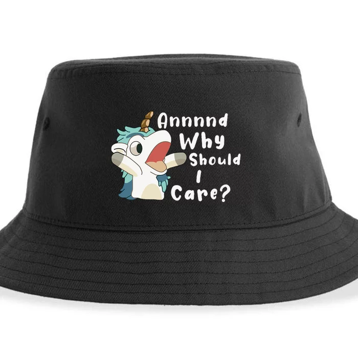 And Why Should I Care Funny Sarcastic Unicorn Sustainable Bucket Hat