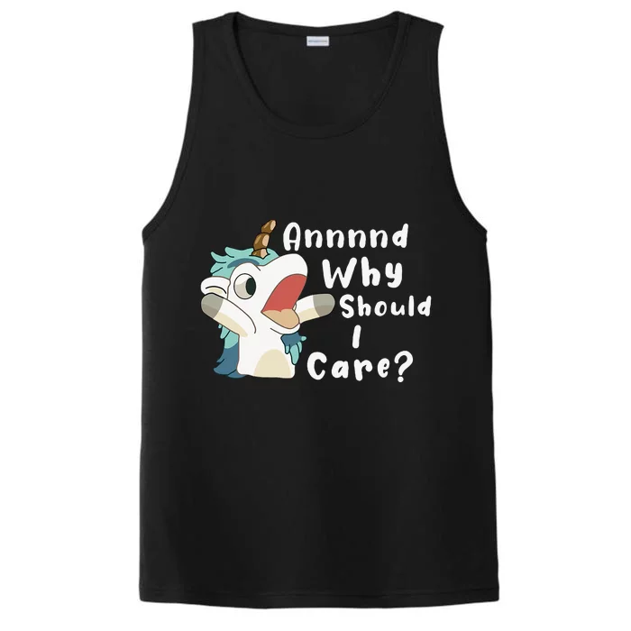 And Why Should I Care Funny Sarcastic Unicorn Performance Tank