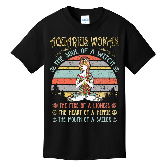 Aquarius Woman The Soul Of A Witch Vintage Birthday Kids T-Shirt