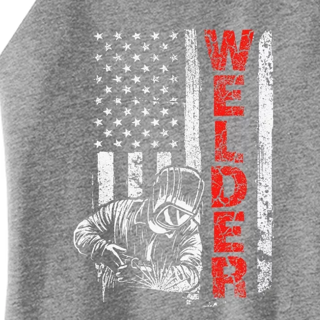 American Welder USA Flag Welding Construction Metalworking Women’s Perfect Tri Rocker Tank