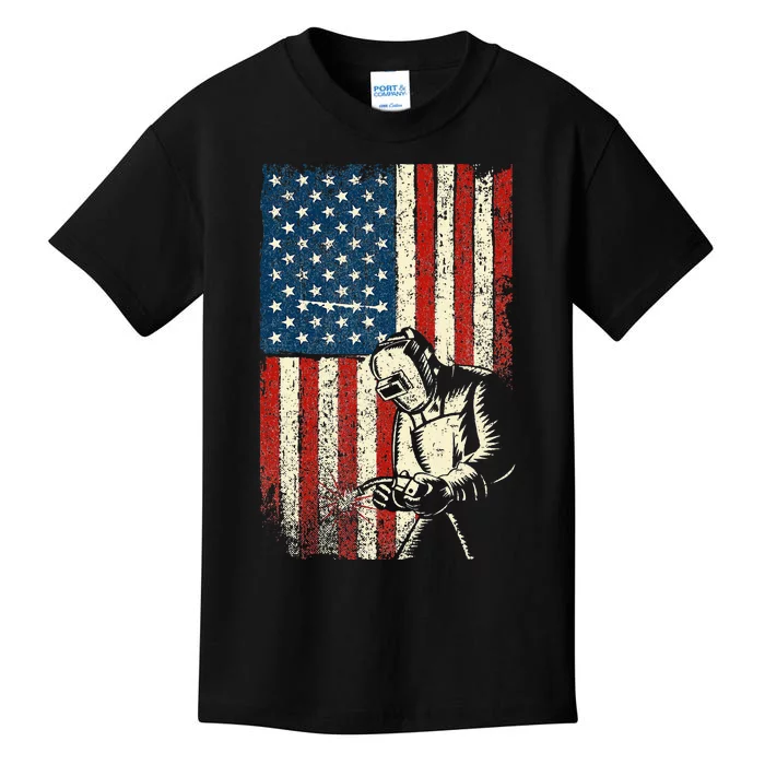 American Welder USA Flag Welding Construction Metalworking Kids T-Shirt