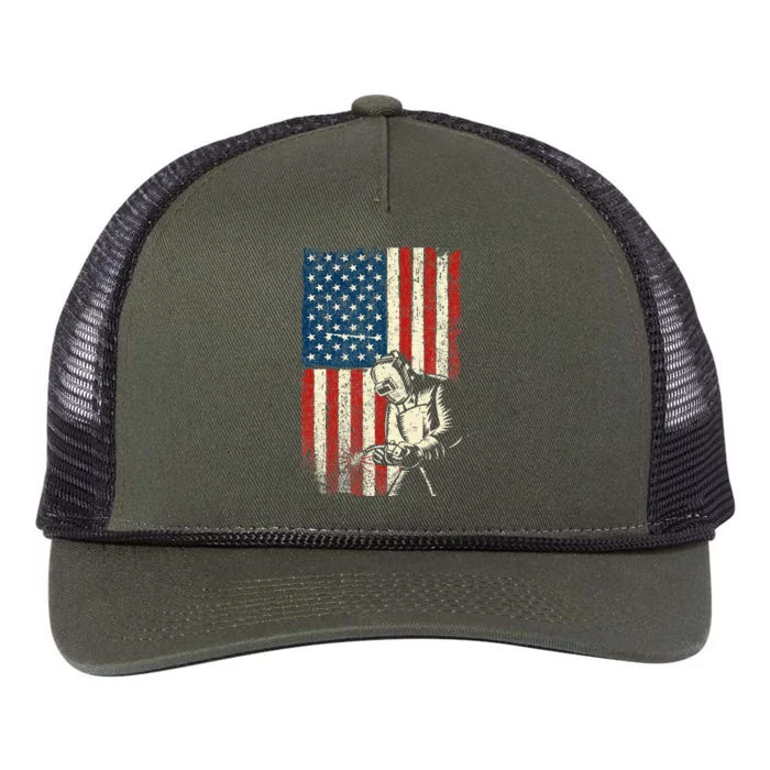 American Welder USA Flag Welding Construction Metalworking Retro Rope Trucker Hat Cap