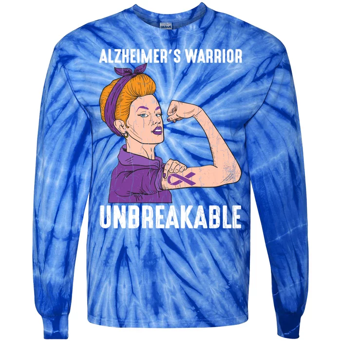 Alzheimer's Warrior Unbreakable Happy Awareness Graphic Gift Tie-Dye Long Sleeve Shirt