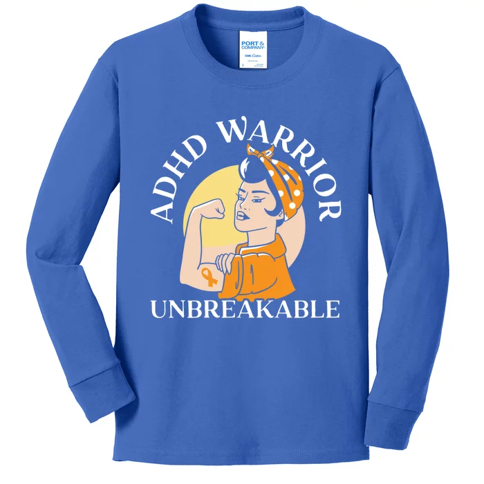 Adhd Warrior Unbreakable Embrace Neurodiversity Gift Kids Long Sleeve Shirt