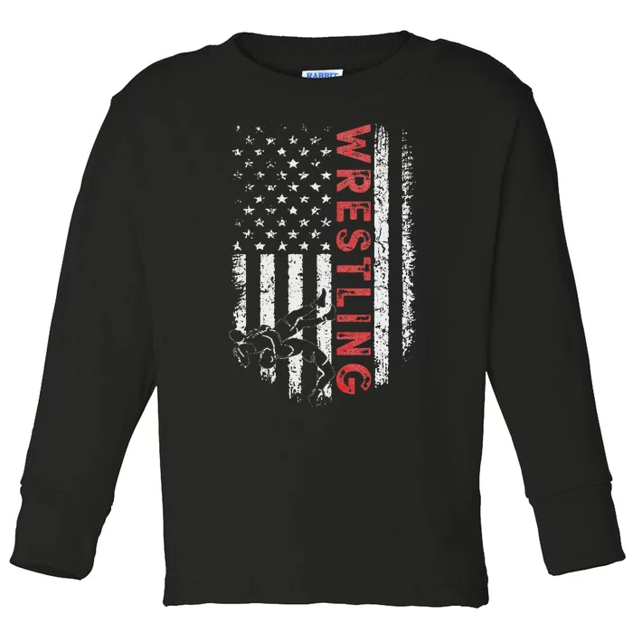 American Wrestling US Flag Wrestling For Wresters Toddler Long Sleeve Shirt