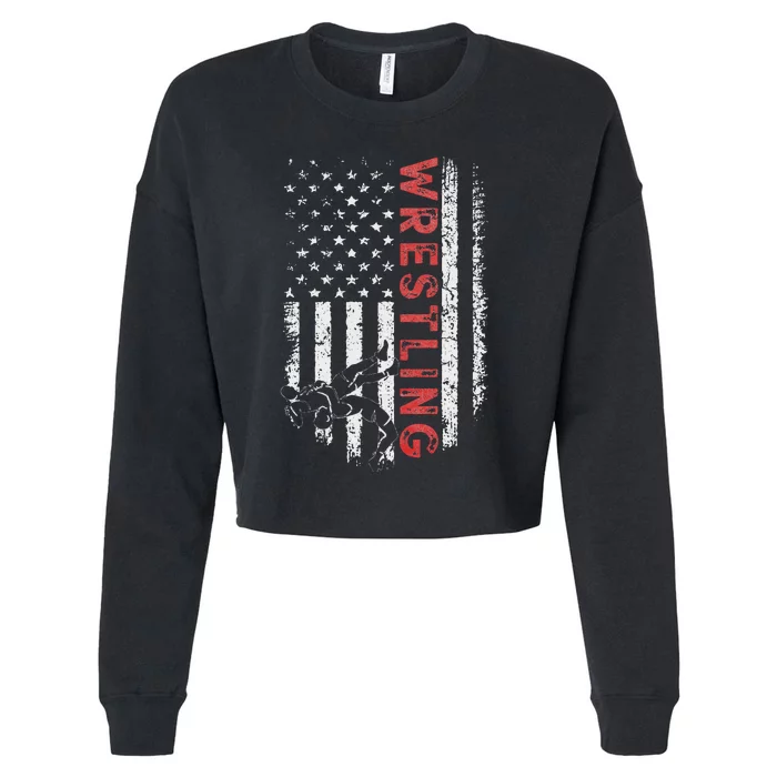 American Wrestling US Flag Wrestling For Wresters Cropped Pullover Crew