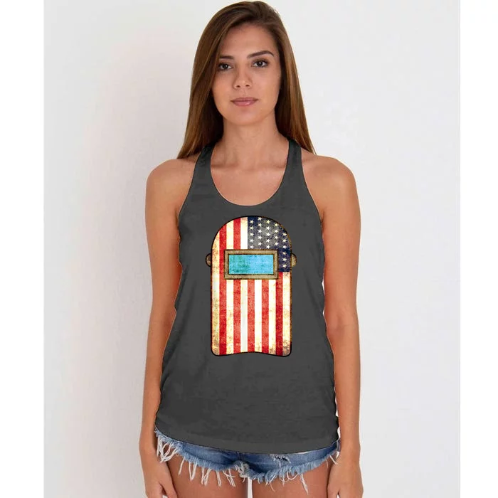 American Welder | US Flag Welding Hood Gift Women's Knotted Racerback Tank