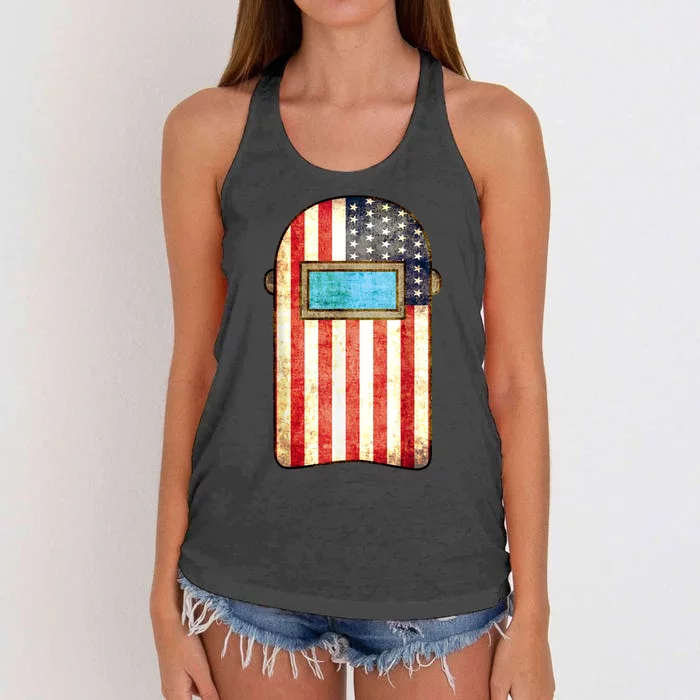 American Welder | US Flag Welding Hood Gift Women's Knotted Racerback Tank