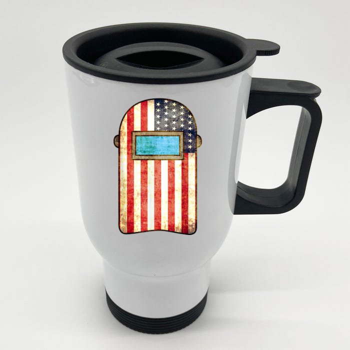 American Welder | US Flag Welding Hood Gift Front & Back Stainless Steel Travel Mug