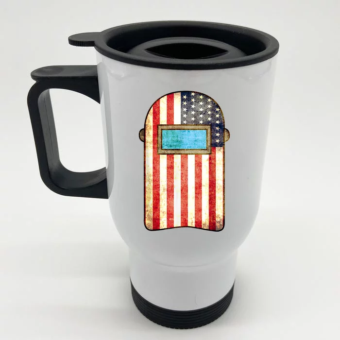 American Welder | US Flag Welding Hood Gift Front & Back Stainless Steel Travel Mug